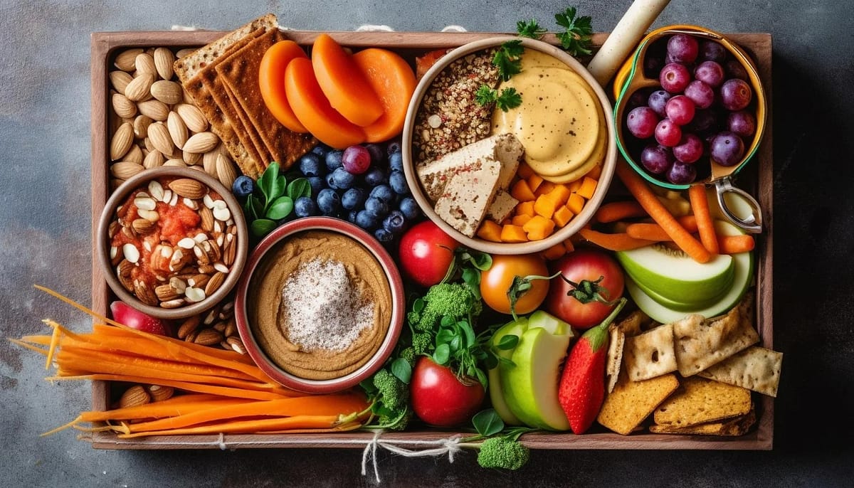 a try full of veggies and fruits