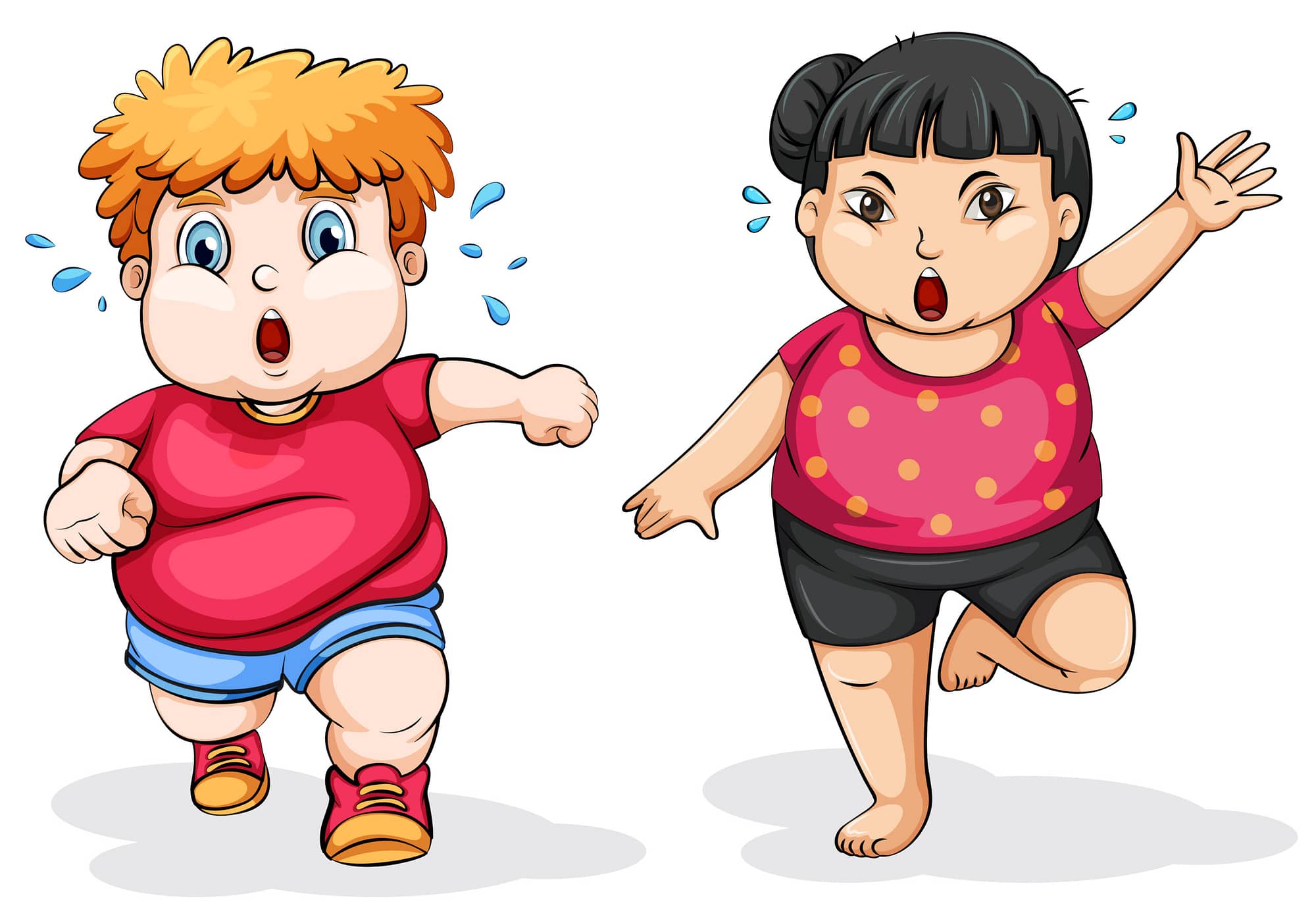 Fat man and woman exercise illustration