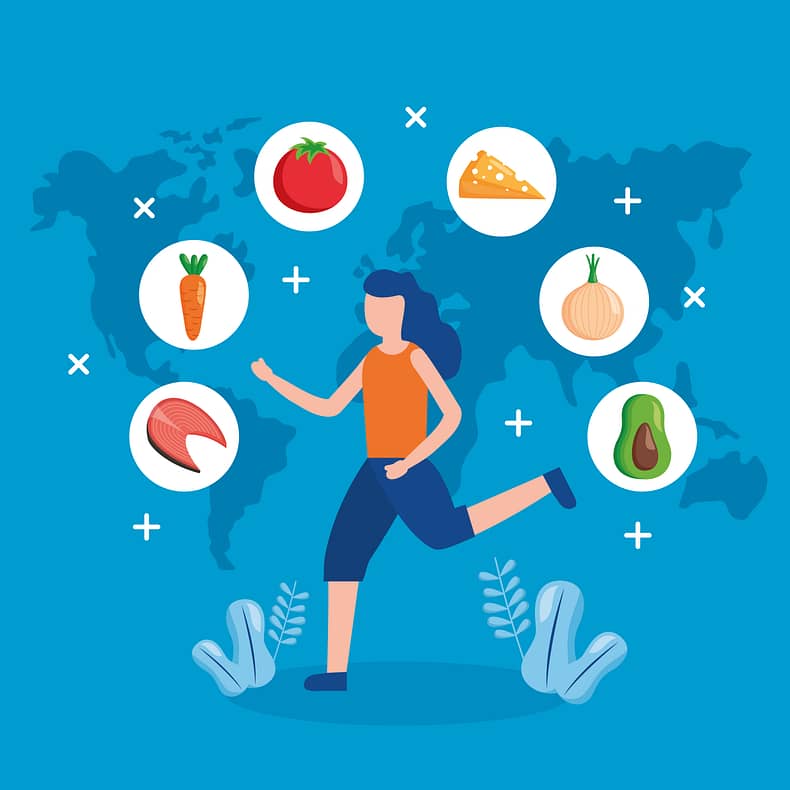 young woman running sport world health day vector illustration