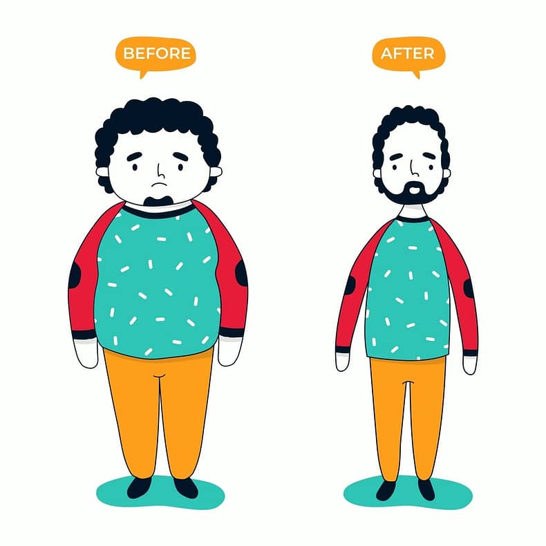 an illustration of man before and after losing weight